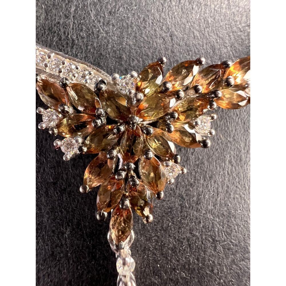 NEW Andalusite and Moissanite floral necklace in rhodium over sterling silver